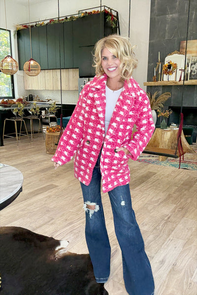 Pink Checkered Button Coat