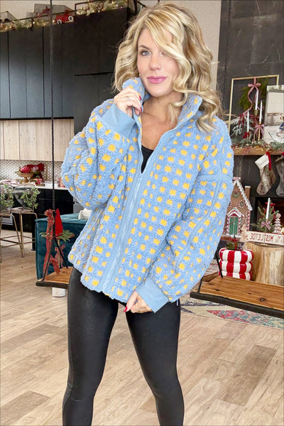Blue And Yellow Checkered Fleece Jacket