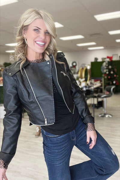 Black Faux Leather Zipper Jacket