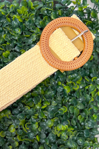 Neutral Round Rattan Stretch Belt