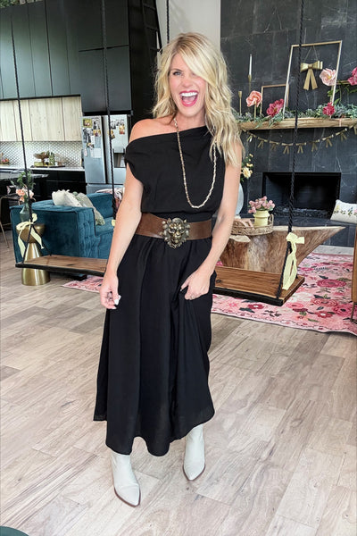 Black Asymmetrical A-Line Linen Dress