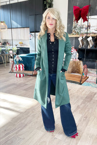 Moss Green Faux Suede Long Coat