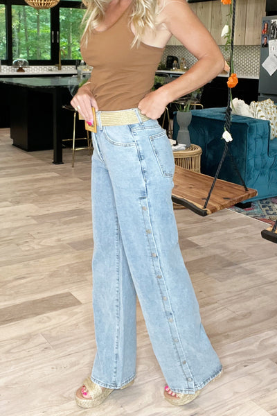 Button Slit Straight Leg Jeans