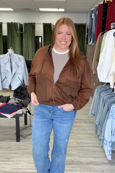 Coffee Scuba Zipper Hooded Jacket