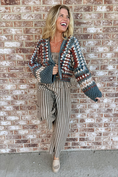 Blue Handmade Crochet Short Cardigan