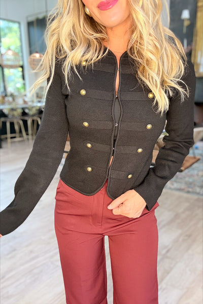 Black Military Style Knit Jacket