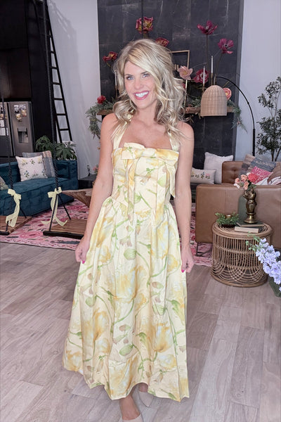 Yellow Floral Halter Dress