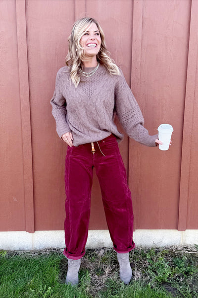 Burgundy Corduroy Barrel Pants