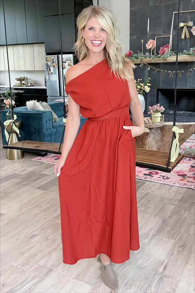 deep red linen dress Vintage Dark Red Linen Maxi Dress: Short Sleeve Button Front, Size S