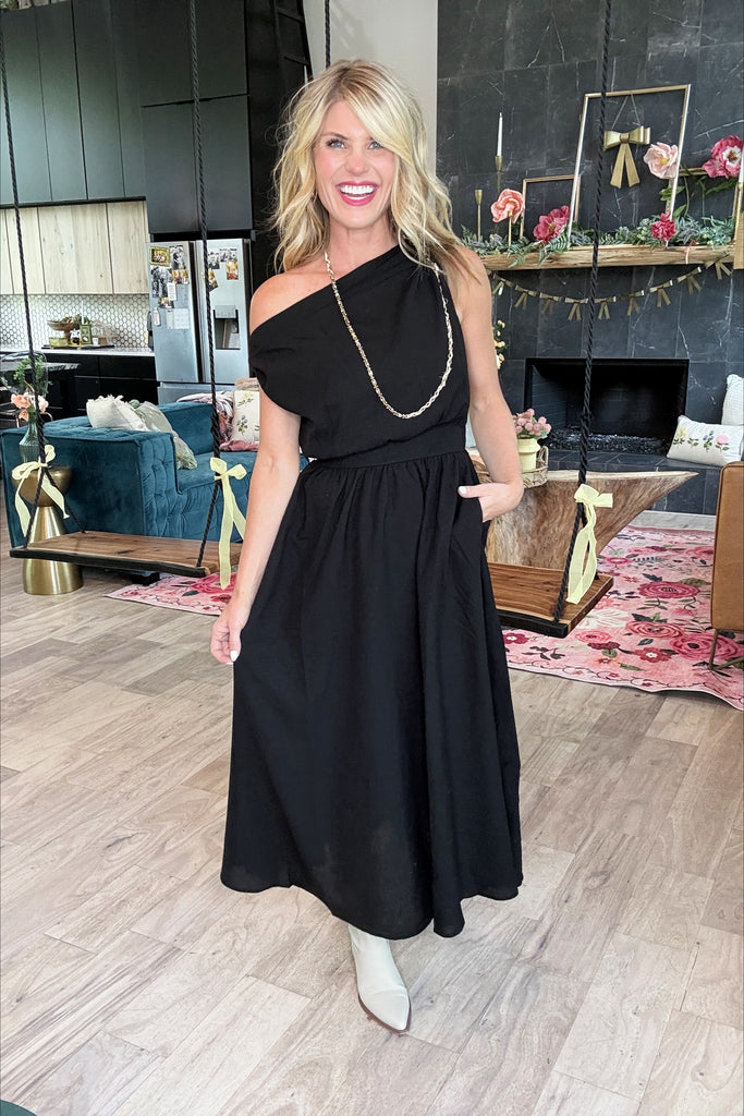 Black Asymmetrical A-Line Linen Dress Large Black Asymmetrical A-Line Linen Dress Large
