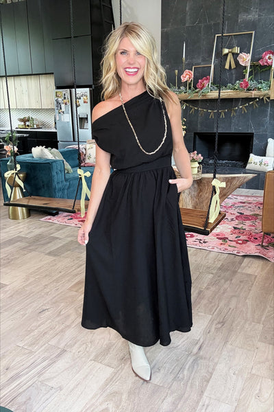 Black Asymmetrical A-Line Linen Dress