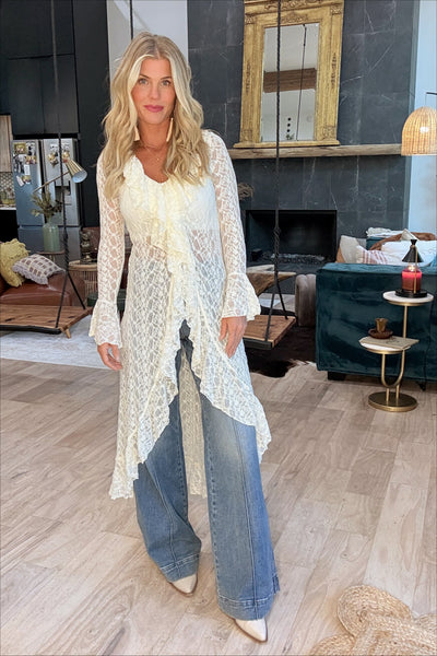 Sheer Lace Overlay Kimono