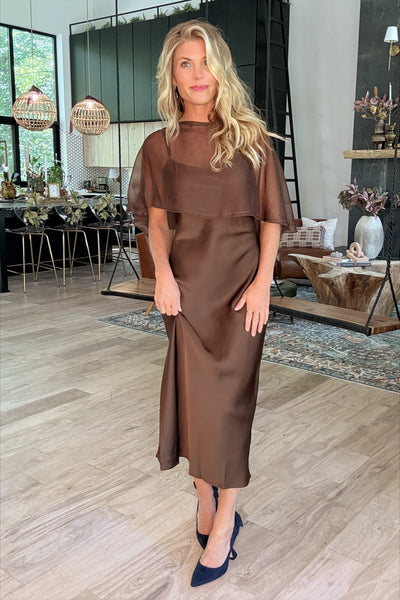 Brown Cape Satin Slip Dress
