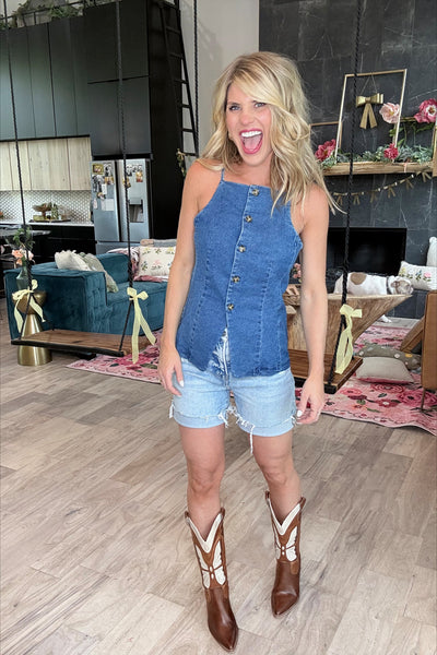 Denim Button Front Tank Top