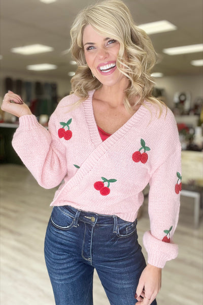 Cherry Open Front Cardigan