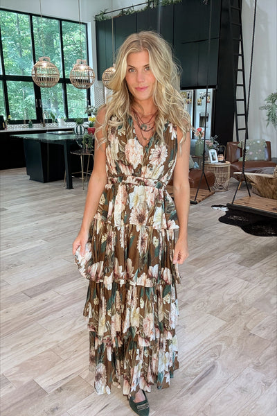 Floral V-Neck Ruffle Tiered Midi Dress