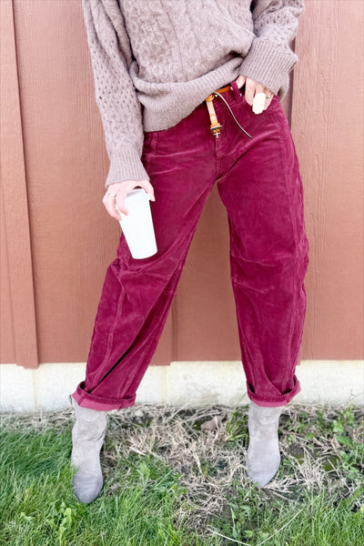 Burgundy Corduroy Barrel Pants