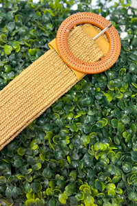 Neutral Round Rattan Stretch Belt