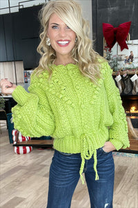 Lime Crochet Tufted Dot Cable Knit