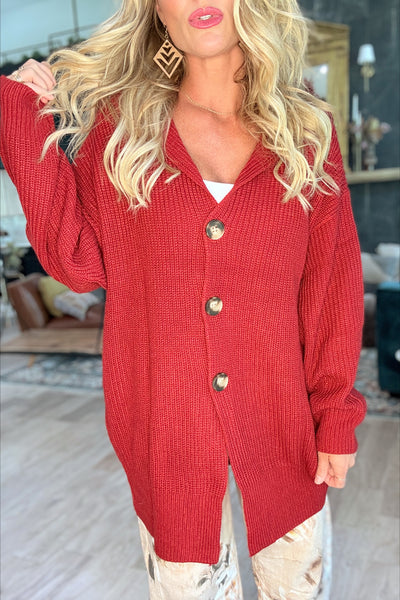 Red Knit Open Front Cardigan