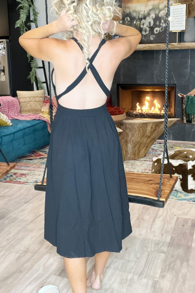 Black Open Back Skater Dress