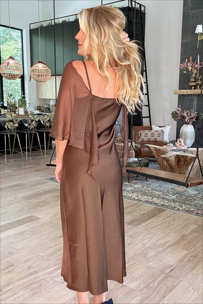 Brown Cape Satin Slip Dress