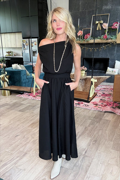 Black Asymmetrical A-Line Linen Dress