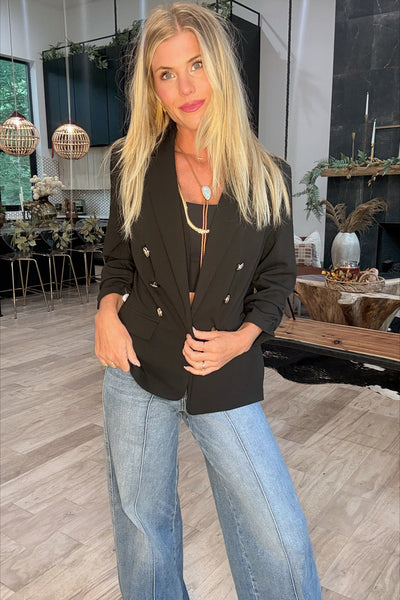 Vintage Black Gold Button Blazer