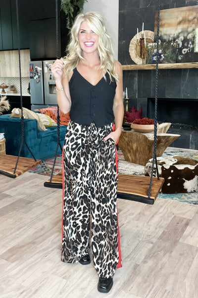 (Pre-Order) Animal Print Wide Leg Satin Pants