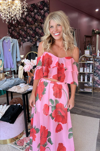 Bold Floral Ruffle Top Set (Top Only)