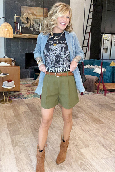 Olive Pleated Shorts