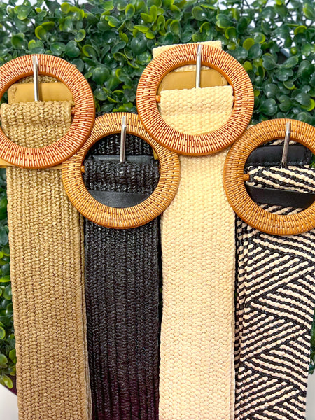 Neutral Round Rattan Stretch Belt