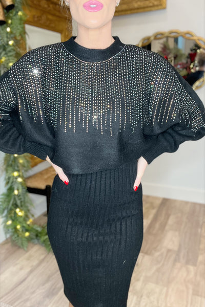 Black Rhinestone Dolman Sweater