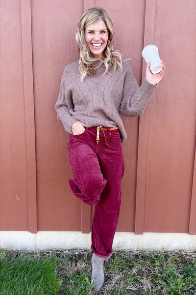 Burgundy Corduroy Barrel Pants