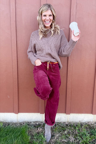 Burgundy Corduroy Barrel Pants
