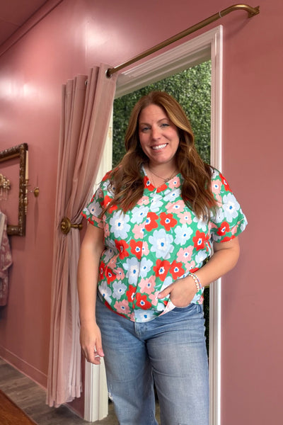 Mint & Peach Floral Top