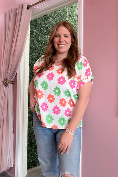Pink Orange & Green Floral Top