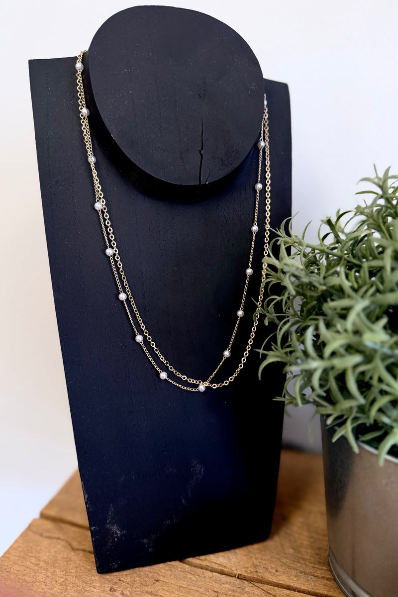 Gold Pearl Layered Chain Necklace – B.E. Humble