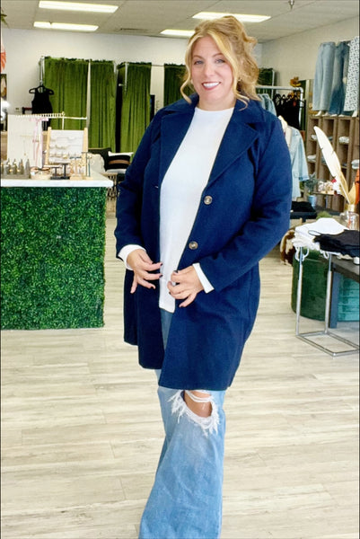 Navy Button Front Long Coat