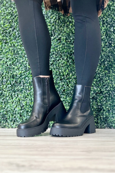 Chunky Black Faux Leather Boots