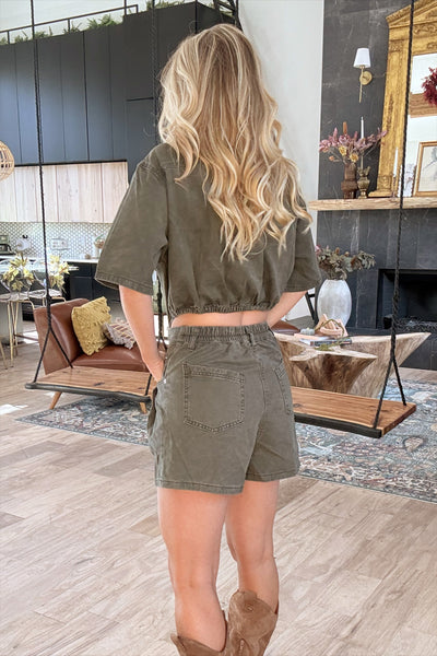 Olive Backless Utility Romper